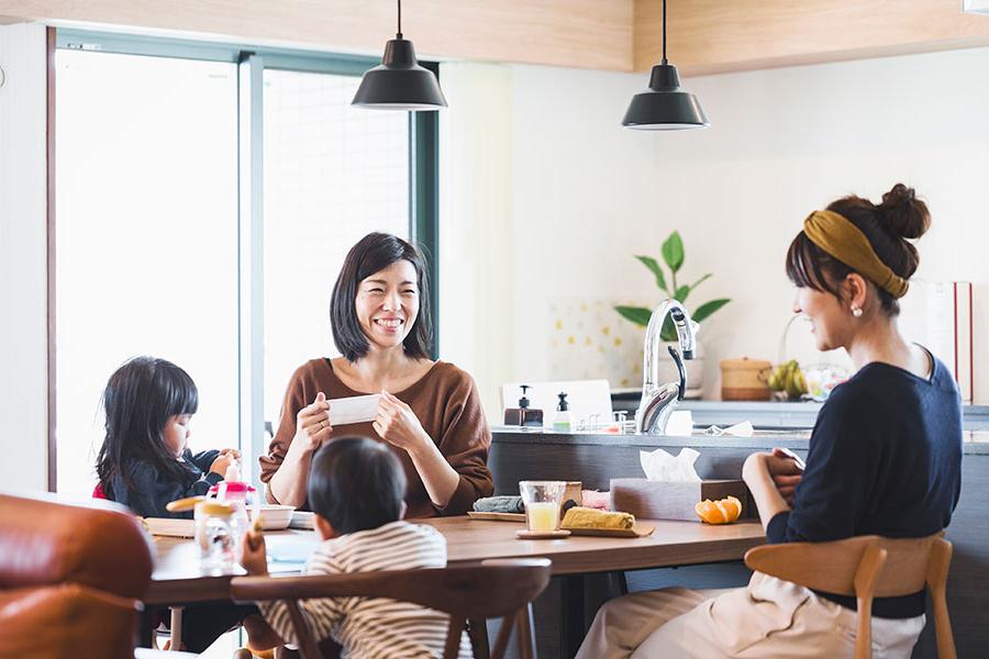 family eats dinner